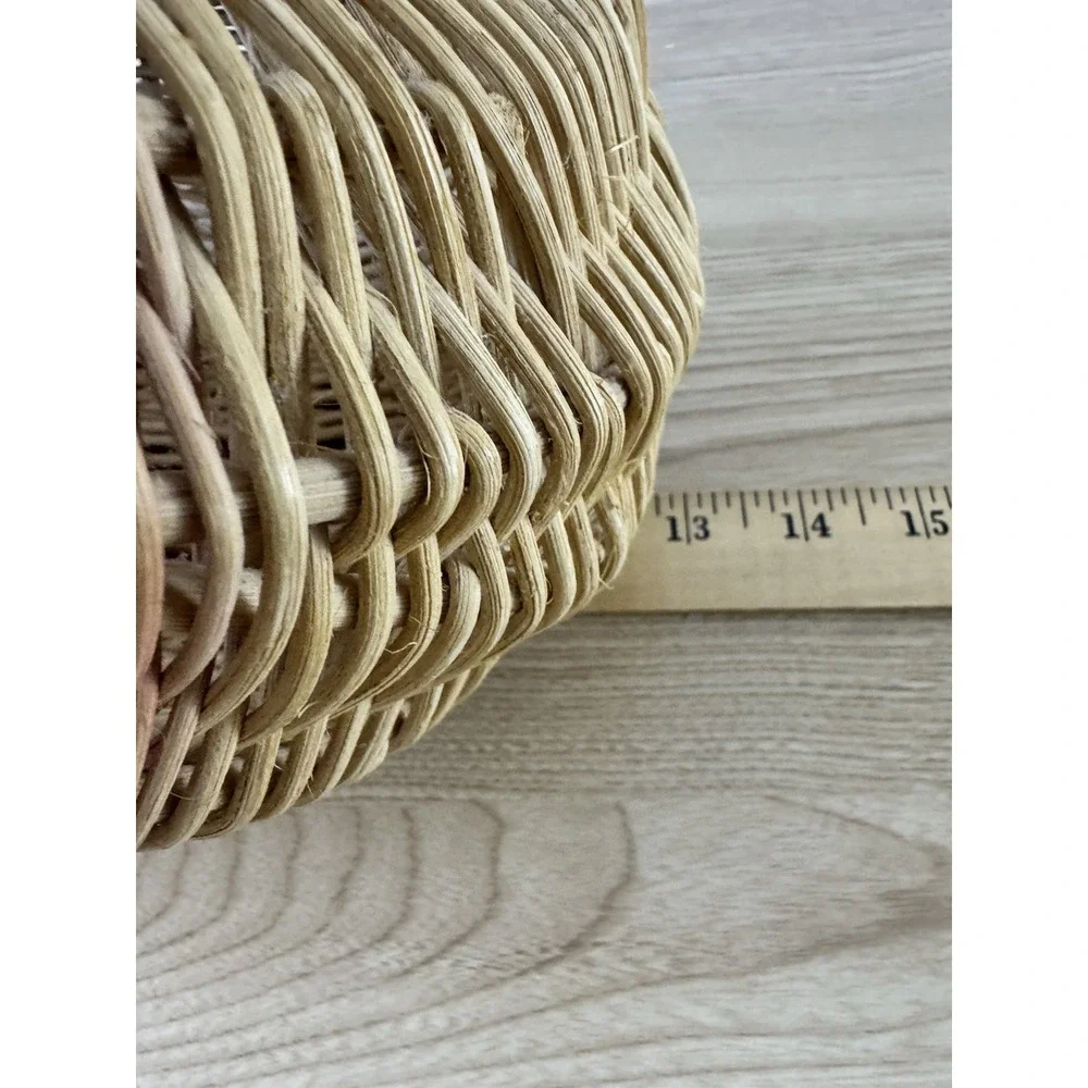 Hand Woven Rattan Wicker Seashell Basket Sculptural Boho Coastal Decor 12